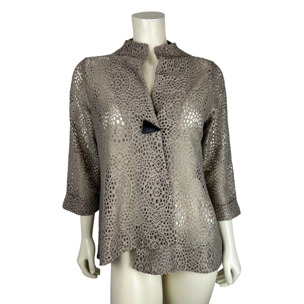 Comfy USA Open Knit Asymmetrical Jacket S Button Crotchet Sheer Fishnet Blazer